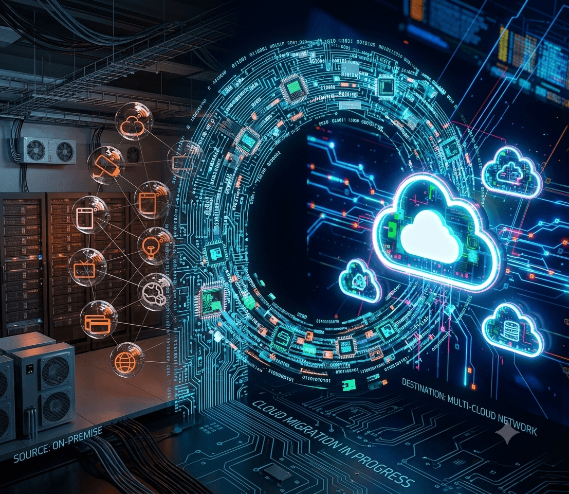 Data center visualization of cloud migration from on-premise to multi-cloud network